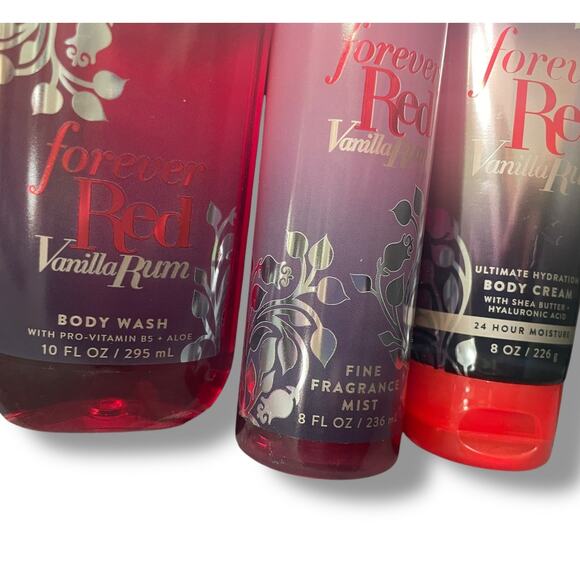 Bath & Body Works Forever Red Vanilla Rum Mist Body Cream Wash Gift BBW Lot of 3 - Picture 6 of 12